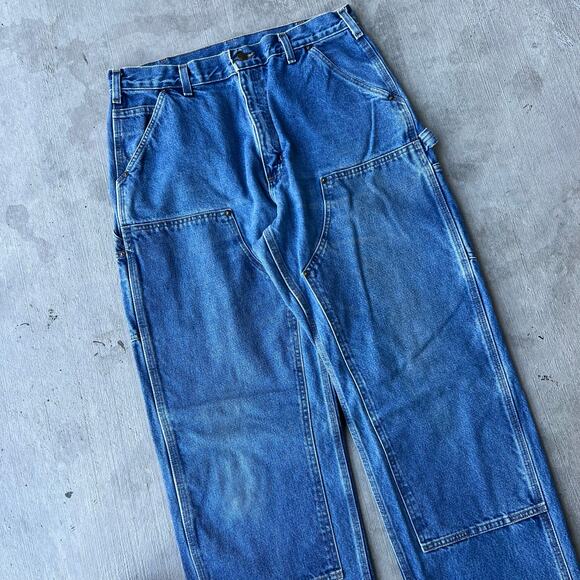 Vintage Y2K Carhartt blue denim jeans double knee work wear carpenter pants - Picture 2 of 8